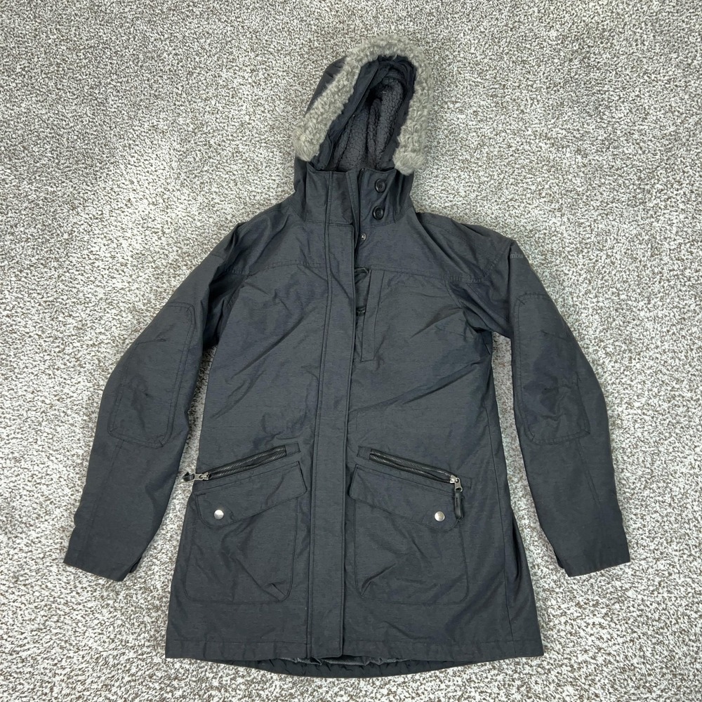 Columbia Coat Womens Large Gray Omni Heat Interchange Fur Trim Parka Hooded Ski